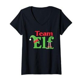 Womens Team Elf Elf Elf Elf Christmas Elf Xmas Santa Claus V-Neck T-Shirt