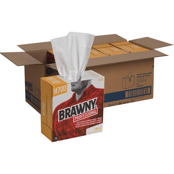 Brawny Industrial Medium-Weight HEF Shop Towel by GP PRO (Georgia-Pacific), 25070, White, 9.1" W x 16.5" L, 500 Count (Case of 5 Boxes, 100 Wipers Per Box)
