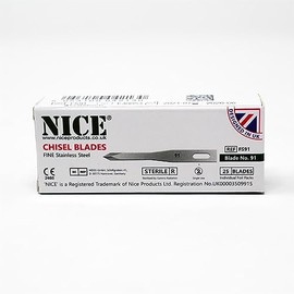 25 x NICE FINE 91 Sterile Stainless Steel Chisel Blades with Four Sided Spear Point Tip for Hair Transplant Surgery FS91