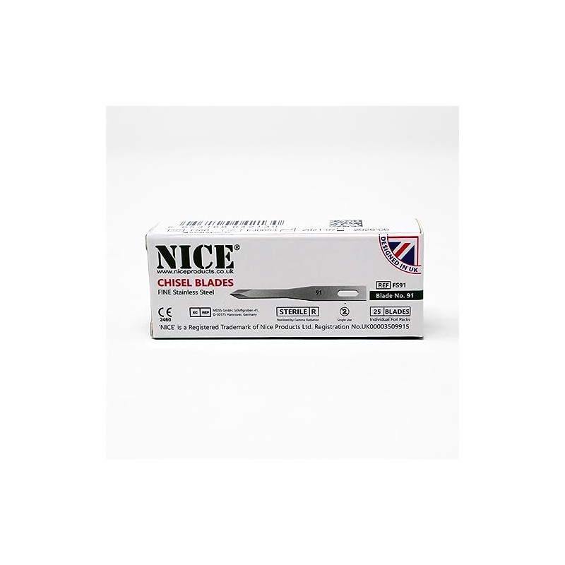 25 x NICE FINE 91 Sterile Stainless Steel Chisel Blades