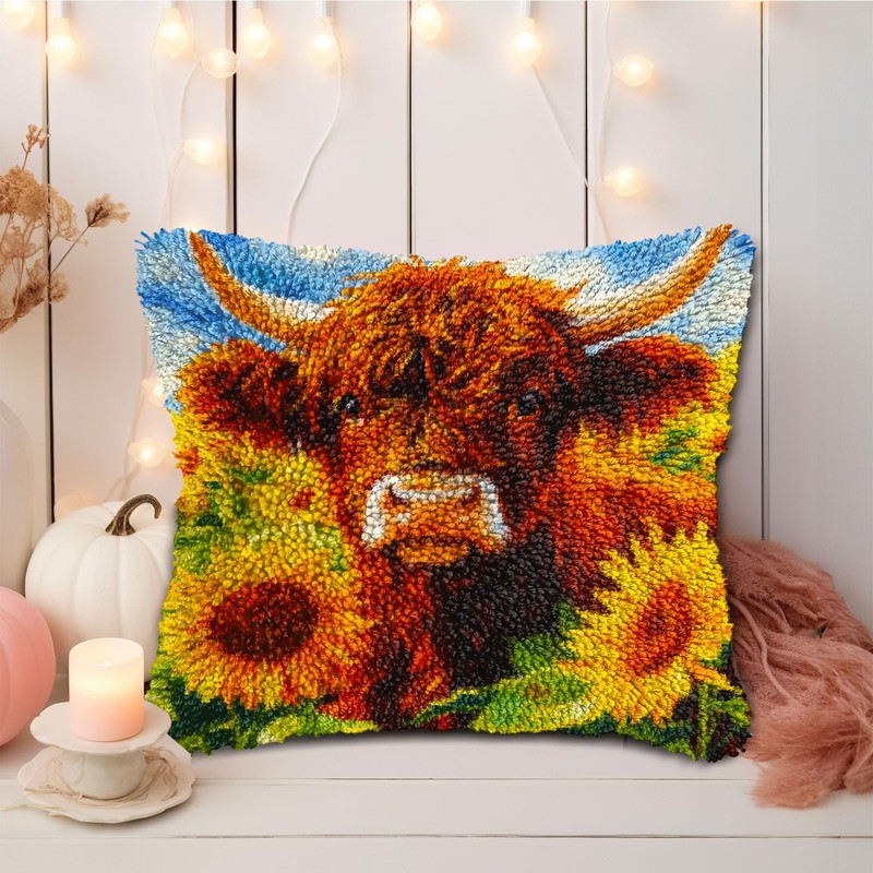 Generic DIY Latch Hook Pillow Kits - Cute Brown Highland