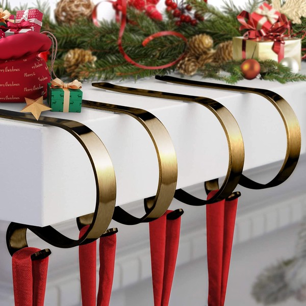4 Pcs Christmas Stocking Holders for Mantle, Metal Stand Stocking