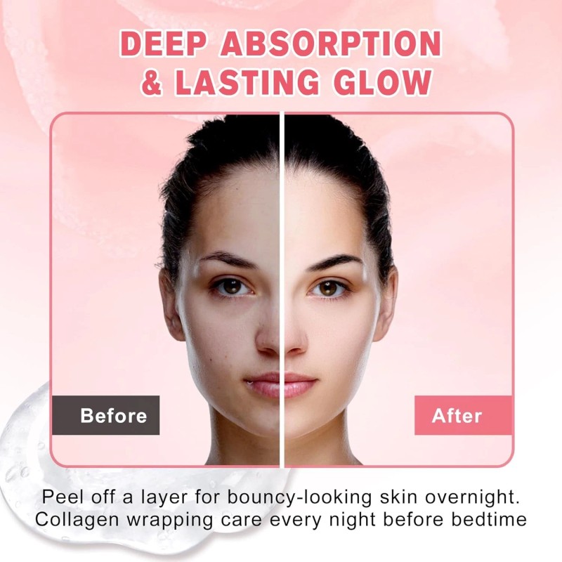 Collagen Night Wrapping Mask, Hydrolyzed Overnight Mask with Brush...
