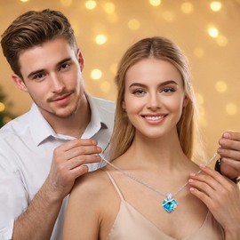 llyish Women's Heart Necklace, Chain with Eternal Rose Gift Box, Jewellery Gifts for Women, Birthday Gift for Girlfriend, Mum for Christmas, Valentine's Day, Mother's Day, Wedding Anniversary, Crystal