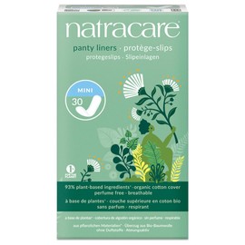 Natracare Natural Organic Mini Panty Liners, Made with Certified Organic Cotton, Ecologically Certified Cellulose Pulp and Plant Starch (1 Pack, 30 Liners Total)
