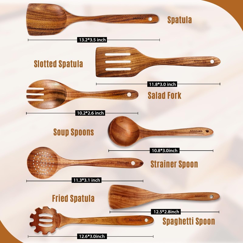 Mooues Wooden Spoons for Cooking, Wooden Utensils for Cooking Natural