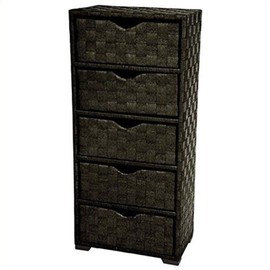 Oriental Furniture Natural Fiber Chest of Drawers - Five Drawer - Black