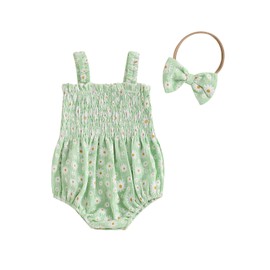 Baby Girl Summer Sleeveless Bodysuits Romper One Piece Jumpsuit Cherry Newborn Girl Outfit Clothes (Green, 3-6 Months)