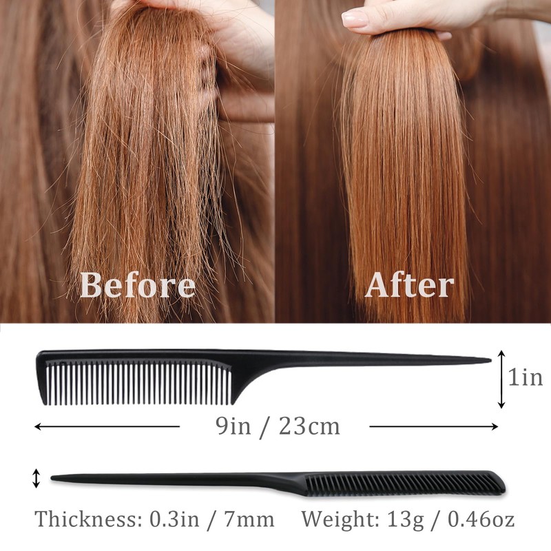10 Pcs Black Thickened Rat Tail Combs Set Fine Tooth