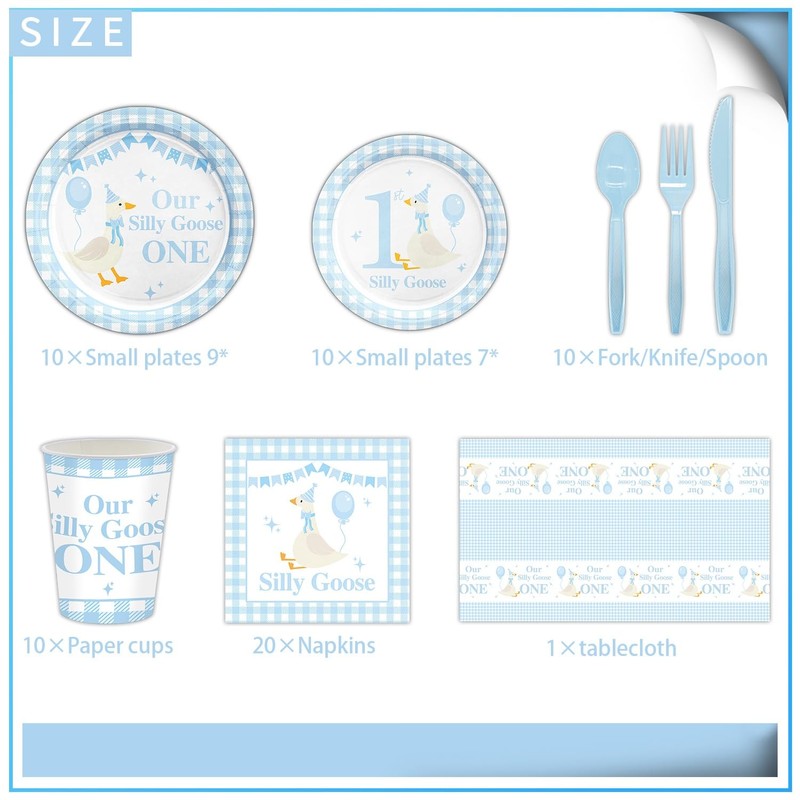 CheeseandU 81Pcs One Silly Goose Birthday Party Tableware Set Goose