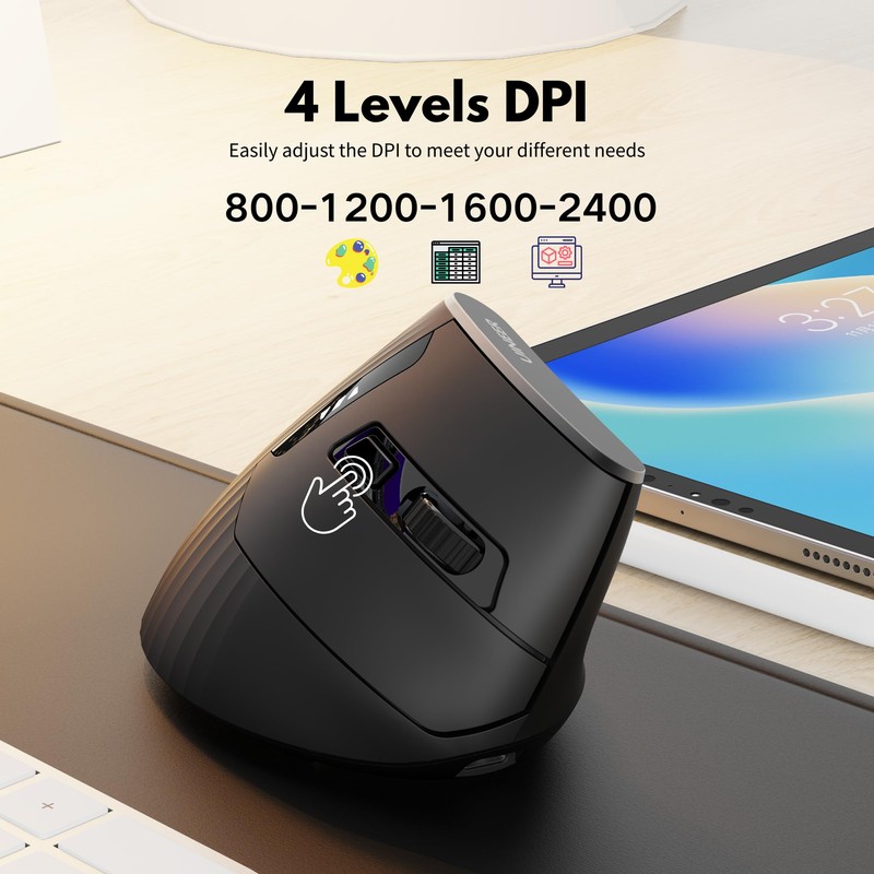 Uineer Vertical Mouse Wireless, 2.4G Rechargeable Mouse with Battery Indicator,4