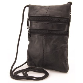 Genuine Soft Leather Neck Passport Holder/Pouch and Purse (Black)