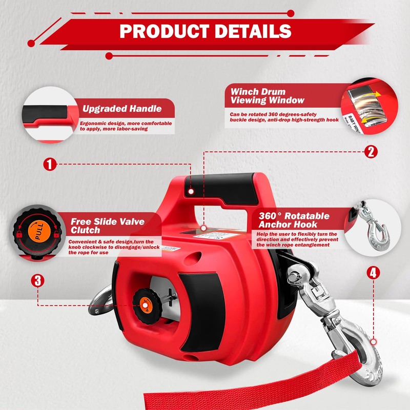 FITHOIST Portable Drill Winch 1500 LBS, 1/4" Heavy-Duty Steel Cable