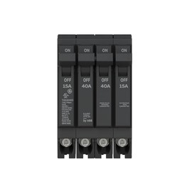 ABB Q-Line® THQLQ154015 Quad Circuit Breaker • 15A/1P & 40A/2P & 15A/1P Configuration • 120/240 VAC, 10 kAIC • Thermal Magnetic Trip • Space-Saving Plug-in Mount Type