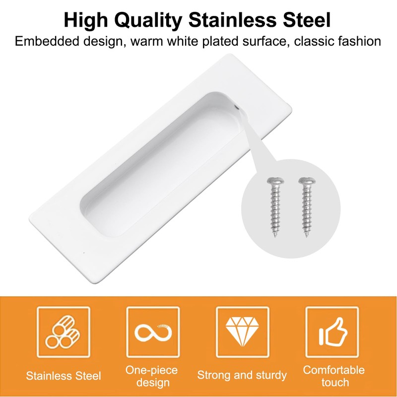 MOROBOR 4 PCS Recessed Cabinet Handles, Warm White Stainless Steel