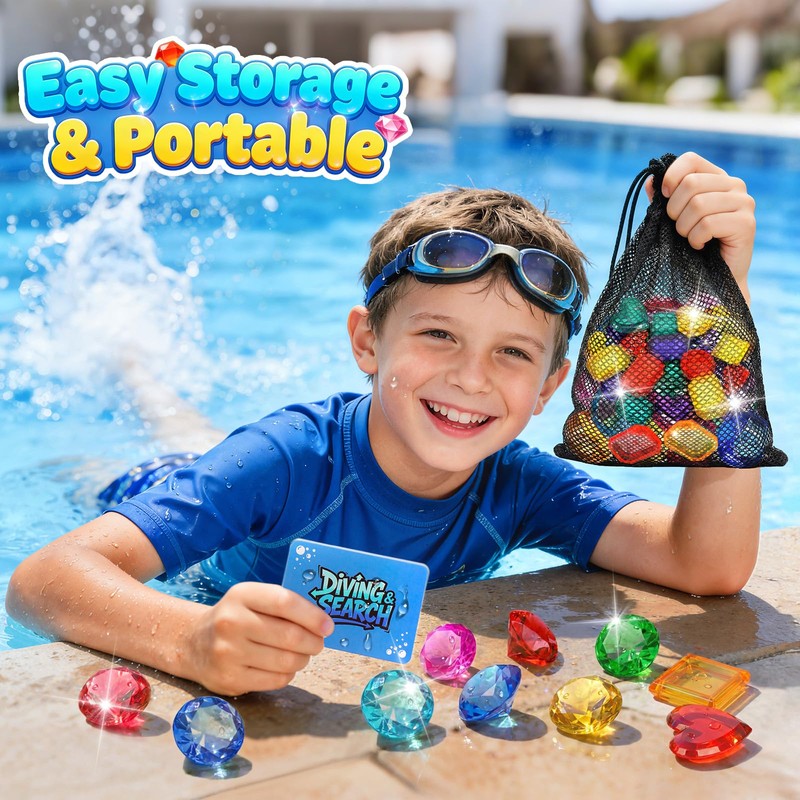 Diving Toys for Kids, Seek Treasure Underwater Pool Gem Hunt