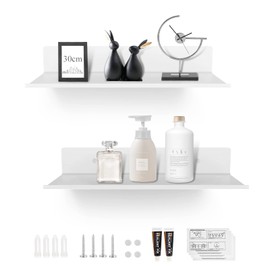 EXLECO 2er 30cm Wandregal Weiß Metall Duschregal ohne Bohren Duschablage Schweberegal Wand Regal zum Kleben Wandboard Hängeregal Bücherregal Ablage Bad für Wohnzimmer Schlafzimmer Badezimmer Flur