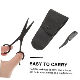 3pcs Men Grooming Kit Beard Scissors Set Eyebrow Kit Nose Hair Clipper Stainless Steel Shear Pu Leather Storage Bag for Barbershop Home