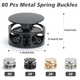 Prebarfun Pack of 80 Cord Locks Metal 2 Hole Spring Cord Locks Closure Cord Locks Double Hole Cord Clamp for Cords Lanyard Clothing Backpack Sportwear (4 Colours)