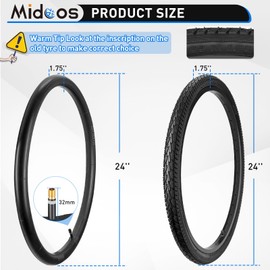 24 x 1.75 Bicycle Tires 2 Pack 24 x 1.75 Bike Tire and Tube with Schrader Valve 24" Bike Tires with 2 Tire Levers for 24" x 1.65/1.70/1.75/1.80 MTB/Off-Road/Hybrid Commuter Bikes