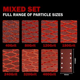 35 Piece Sanding Sheet Set, 93 x 185 mm Sandpaper Velcro Grit 40/80/120/180/240/320/400, 8 Holes, Accessories for Multi Sander, Orbital Sander