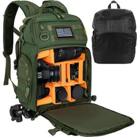 Camera Backpack for DSLR/SLR/Mirrorless Photography Camera, Tactical Camera Bag Case Waterproof Travel Backpack with 15.6" Laptop Compartment & Rain Cover Compatible with Canon/DJI Mavic Drone