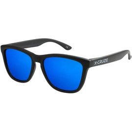 X-Cruze X0 Unisex Nerd Sunglasses, Polarised Retro Vintage Style, Set of 3 or Individual - Frame: Black Matt Lw Lens: Blue Mirrored