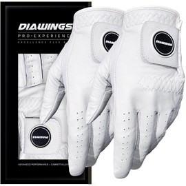 Diawings Cabretta Leather Golf Gloves for Men 2 Pack – Professional Mens Golf Glove with Superior Durability, Breathability, Streamlined Fit, Enhanced Tactile Feedback (White, Small, Left)