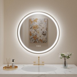 LOVESPEJO 24" Round LED Bathroom Mirror with Lights, Circle LED Mirror for Bathroom, Fogless, Dimmable, 3 Color Changing, IP54, Shatterproof
