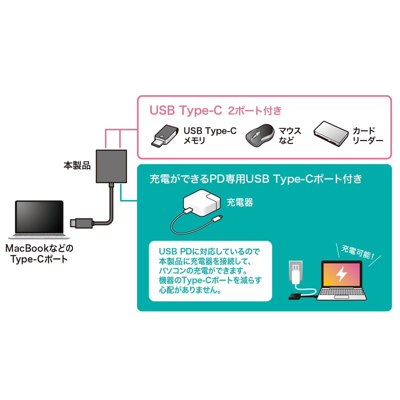 Sanwa Supply USB Type-C Hub (2 x C) USB-3TCP12BK