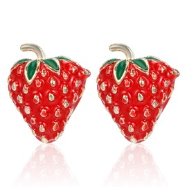 Ymapinc Red Enamel Strawberry Earrings for Women，Cute Fruit Funky Jewellery with Funky Summer Theme Cute Red Stud Earrings Strawberry Gifts
