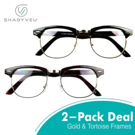 ShadyVEU Classic 80s Style Vintage Club Half Rimmed Frame Clear Lens UV400 Horn Accent Rimless Men Women Eye Glasses