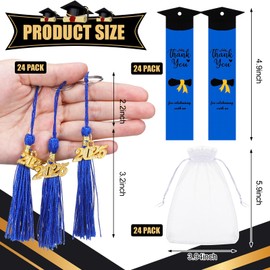 Yuefunny 24 Set Graduation Party Favors for Guests 2025 Graduation Gifts Bookmark with Tassel Keychain 2025 Thank You Tag Organza Bag for Gifts(Blue)