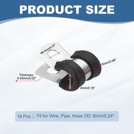 PATIKIL 1/4 Inch Cable Clamp, 16 Pack 304 Stainless Steel Rubber Cushioned Insulated Pipe Metal Clamp for Tube Pipe Hose Cable Wire Cord Installation