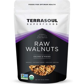 Terrasoul Superfoods Raw Organic Walnuts, 16 Oz - Chandler Variety | Fresh | Light Color