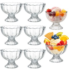 Ysglory 6 Sets Glass Ice Cream Bowl 5oz Glass Dessert Cups Elegant Footed Tulip Sundae Parfait Glasses Bowls for Sundae, Fruit, Ice Cream, Pudding, Small Snacks, Condiment
