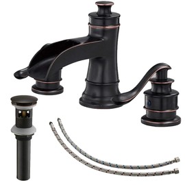BATHLAVISH Bathroom Faucet 3 Hole Oil Rubbed Bronze for Sink Waterfall Widespread 8 Inch 2 Handle Farmhouse with Pop Up Drain with Overflow Vanity Basin Lavatory Commercial & Parts