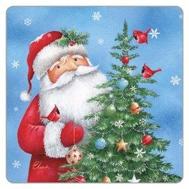 Legacy Santa with Tree 3.75 x 3.75 Cork Backed Coasters Pack of 6
