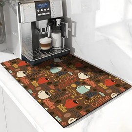 Funny Coffee Mat 12"x19", Absorbent Anti-Slip Bar Mat for Countertops Fit Under Coffee Maker Machine, Dish Drying Mat for Kitchen Counter