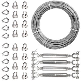 3/16 Stainless Steel Cable with 4 Turnbuckle, 100ft, 7x19 Strands Wire Rope Kit, 500 lbs Working Load Limit, Wire Rope Turnbuckle Tensioner Kit for Yard Zipline, Clothes Line Cable