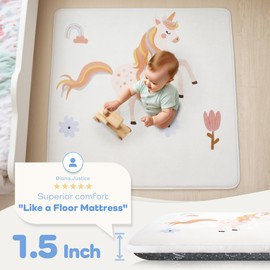 PaPaMat 1.5" Thick Premium Floor Play Mat, 50x50 Padded Memory Foam Mat, Tummy Time Crawling Playmat for Nursery Playroom Classroom, Unicorn