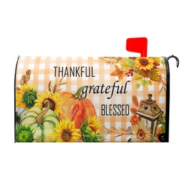 Fall Thanksgiving Pumpkin Mailbox Cover Magnetic Standard Size 21"x18" Thankful Grateful Blessed Sunflower Magnetic Mailbox Covers Fall Autumn Farmhouse Mailbox Covers Post Letter Box Cover for Home