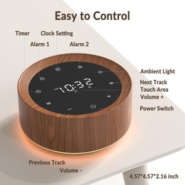 White Noise Sound Machine Alarm Clock 7 Color Night Light Sound Machine for Adult/Baby 20 Soothing Sound 31 Level Volume 6 Level Screen Brightness 5 Timer Set Memory Function Touch Control Wood Grain