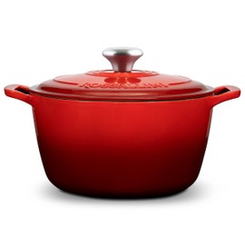 ROSSALLINI Signature Enameled Cast Iron Dutch Oven, Non-Stick Serving Pot with Tight Fitting Lid for Perfect Roasting, Baking, Sauteing, and Bread Making | 2Q (1.9L) - Red