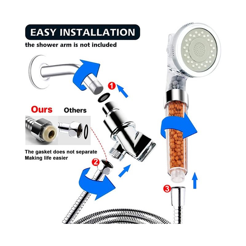 High Pressure Filter Shower Head With Replacement Hose And Bracket,