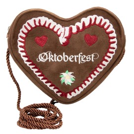 Alpenflüstern Heart Bag Oktoberfest – Women's Costume Bag in Heart Shape, Shoulder Bag for Dirndl, Heart Handbag for Costume, Dirndl Bag (Brown) DTA108