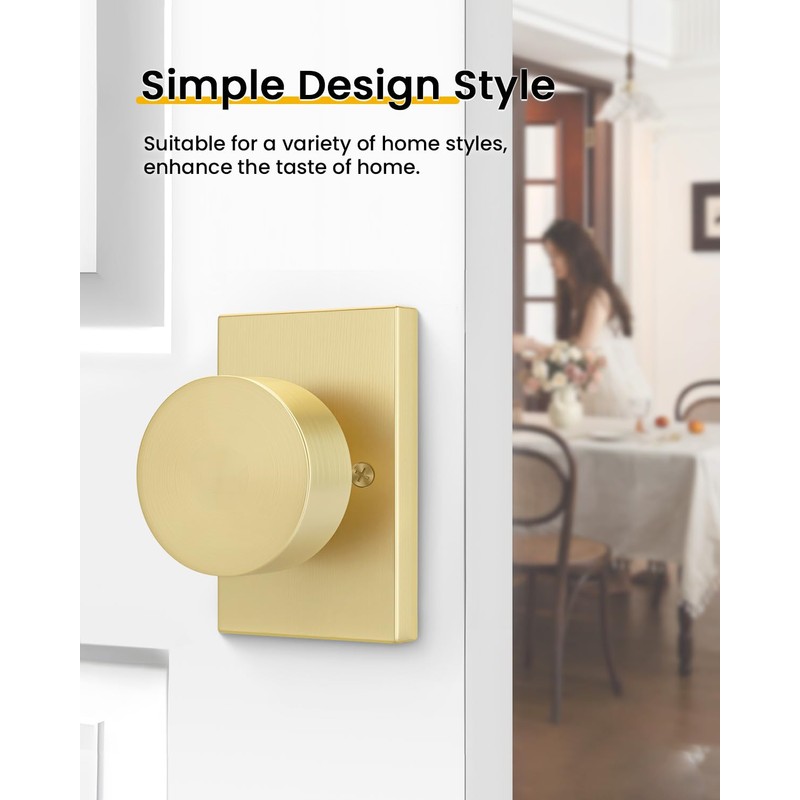 Goldenwarm Gold Dummy Door Knob, Zinc-Alloy Brushed Gold Heavy Duty