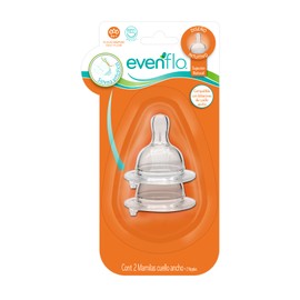 Evenflo, Mamila Anticólicos Cuello Ancho, Flujo Rápido, Pack con 2 piezas, MEX.