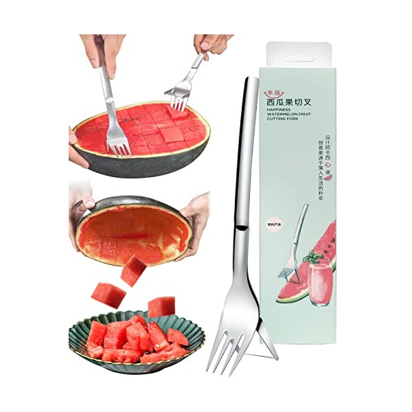 Watermelon Slicer Cutter, 2-in-1 Watermelon Fork Slicer, Stainless Steel Cutting