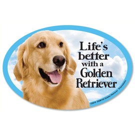 Golden Retriever Oval Dog Magnet for Cars (and fridges too!). Includes bonus “I Love My Dog” decal.